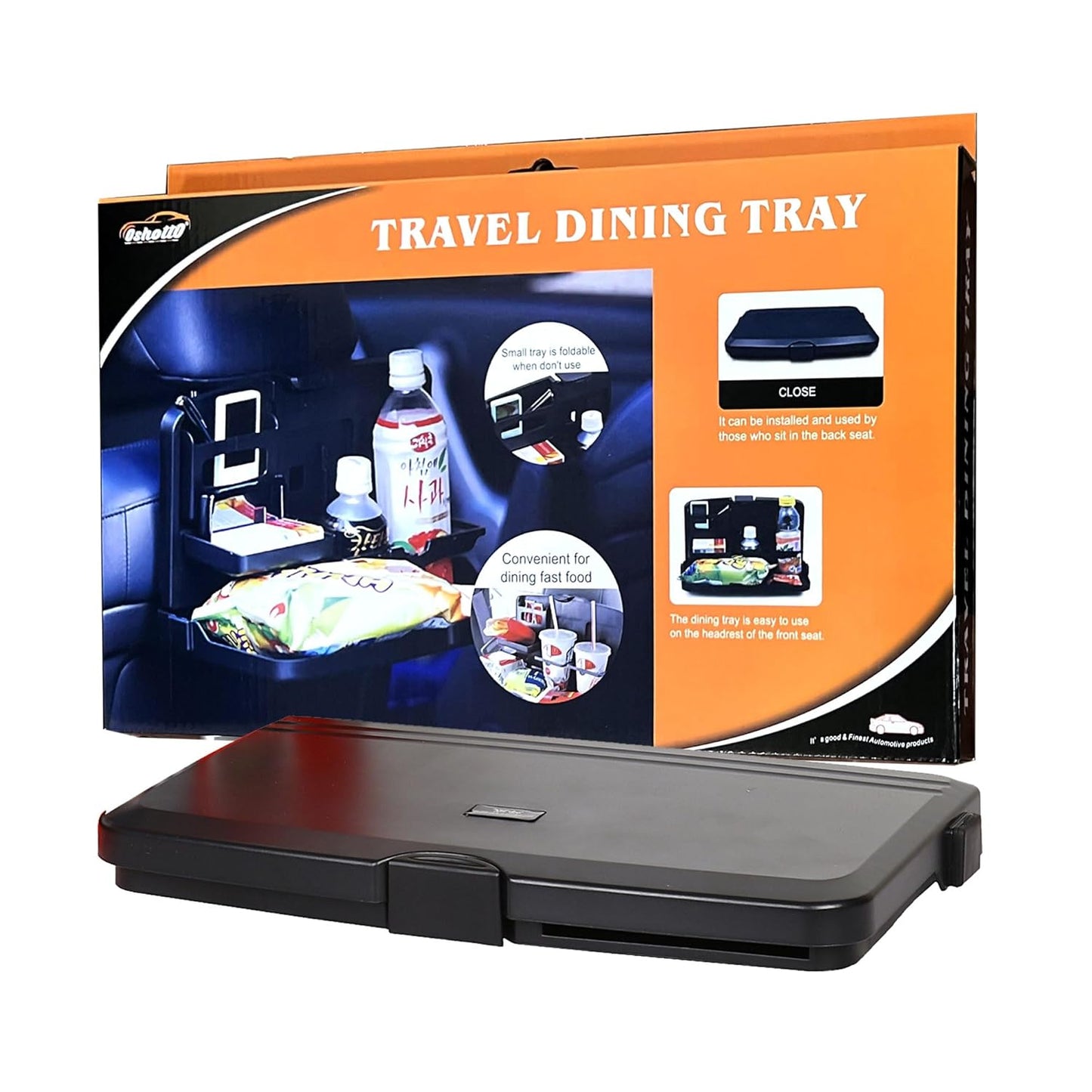 Car Backseat Food Travel Dining Meal & Snack Tray & Cup Holder for All Cars (Black) - 1 Piece