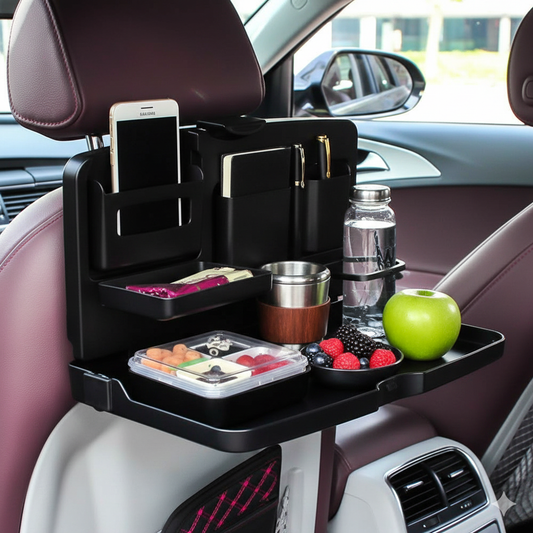 Car Backseat Food Travel Dining Meal & Snack Tray & Cup Holder for All Cars (Black) - 1 Piece