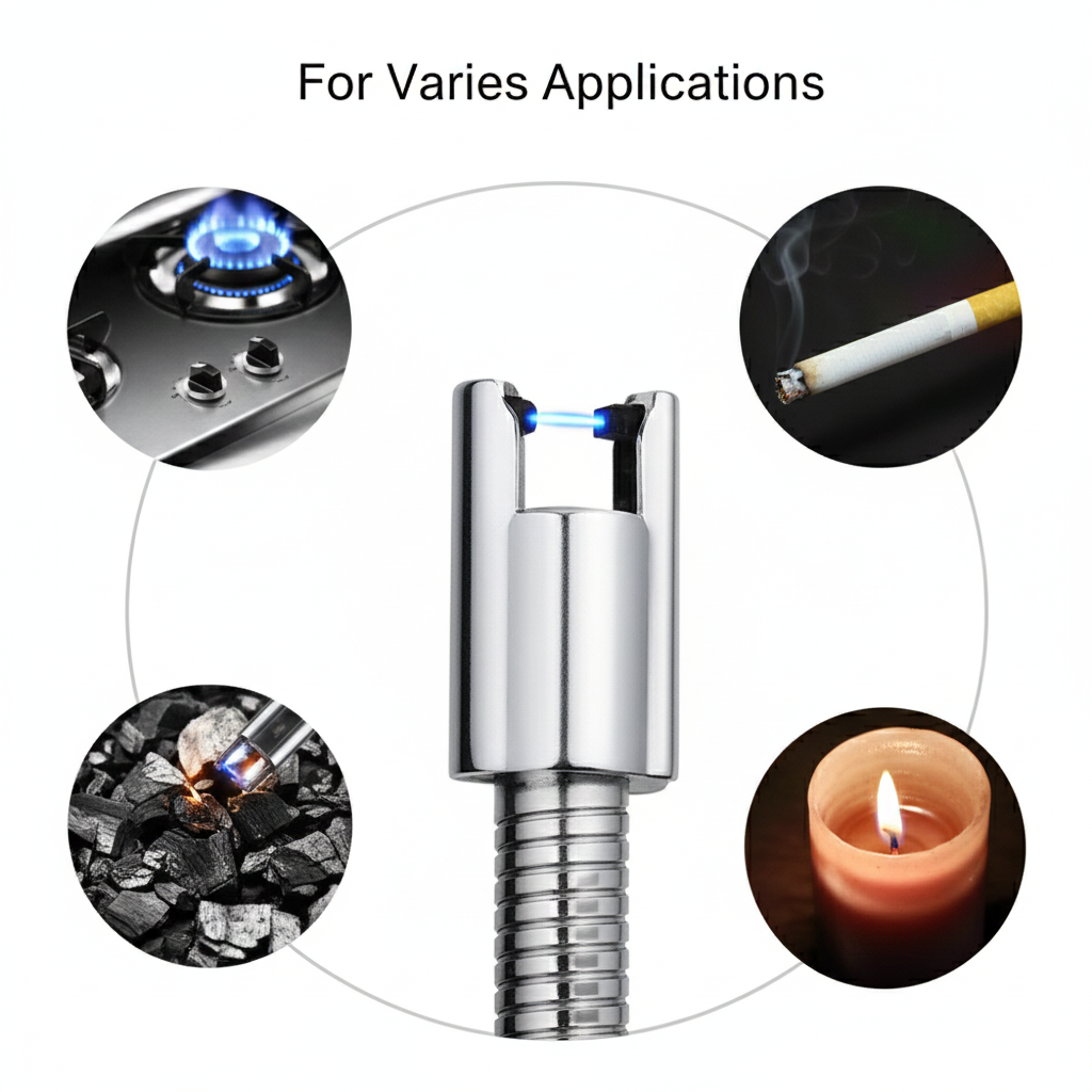 Electric Rechargeable Gas Lighter/Plasma Lighter Flameless Windproof USB Lighter 360 Deg Flexible Neck Arc Lighter for Kitchen, Pooja Room, Barbecue, Candles, Gas Stove, BBQ, Fireworks (Silver)