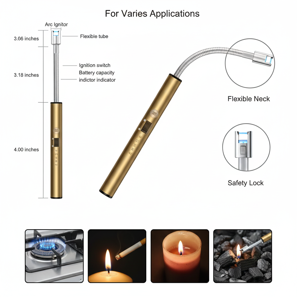 Electric Rechargeable Gas Lighter/Plasma Lighter Flameless Windproof USB Lighter 360 Deg Flexible Neck Arc Lighter for Kitchen, Pooja Room, Barbecue, Candles, Gas Stove, BBQ, Fireworks (Silver)